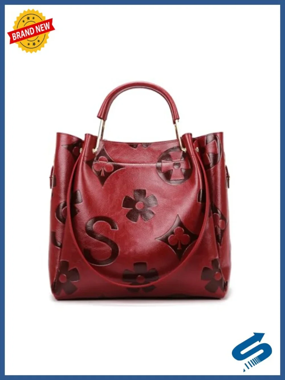 Floral Embossed Vegan Leather Top Handle Satchel Tote Shoulder Bag Set with